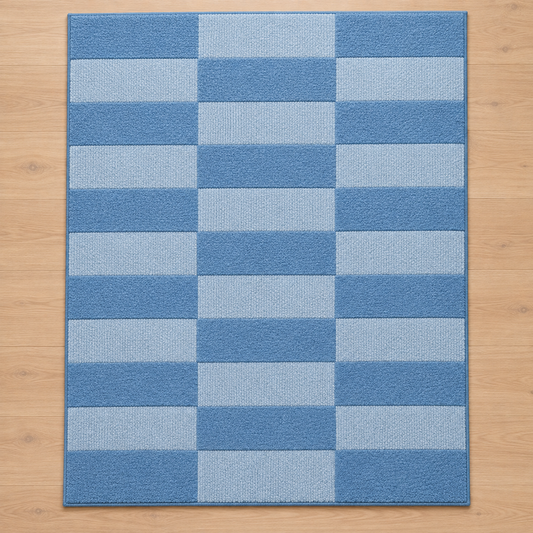 Blue Checkerboard Hand Tufted Wool Rug – Light Blue Geometric Area Rug
