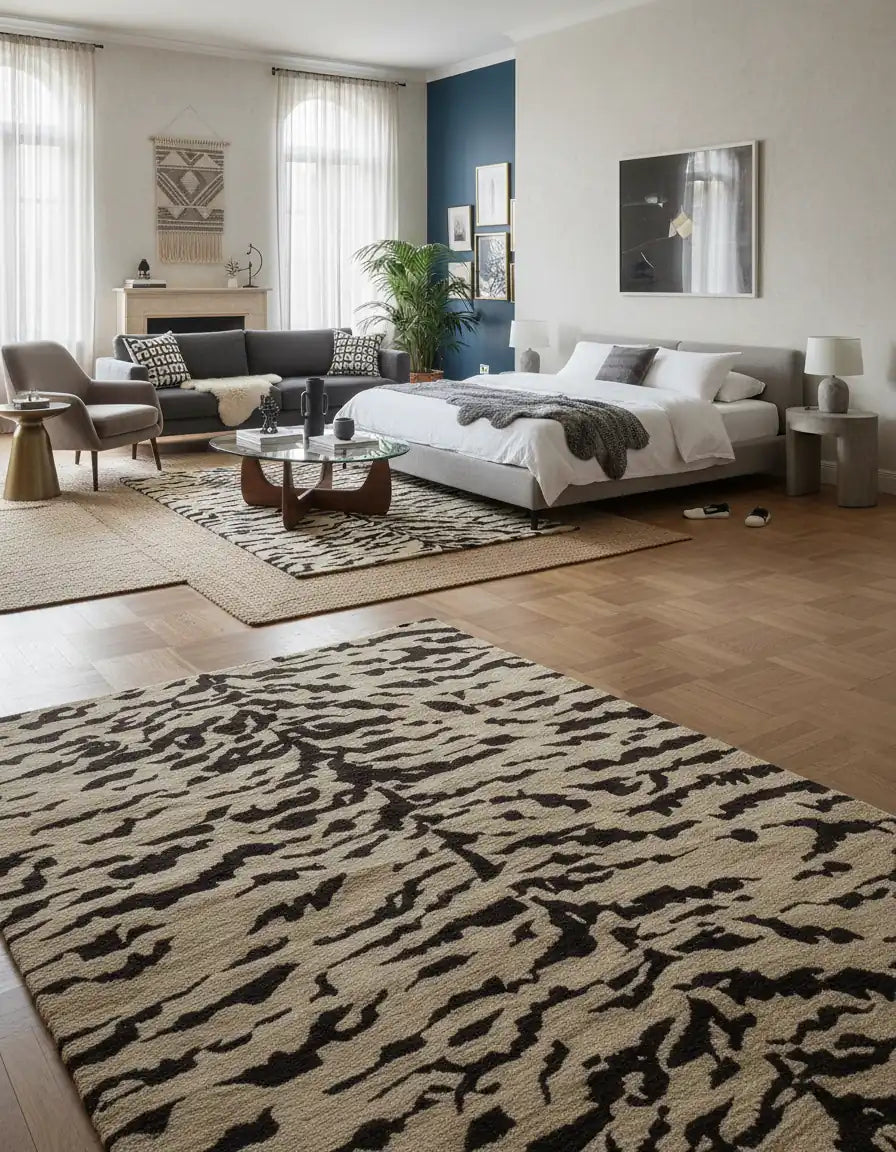 Luxury Hand Tufted Tiger Print Wool Carpet | Modern Animal Pattern Rug with Natural Latex Anti-Skid Backing