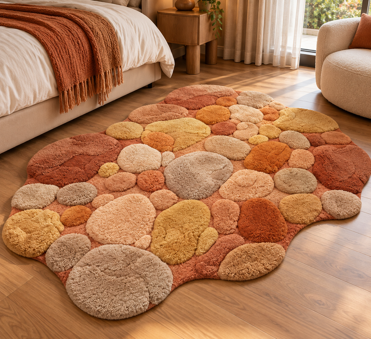 Hand Tufted Wool Rug, Abstract Pebble Design, Luxury Modern Area Rug