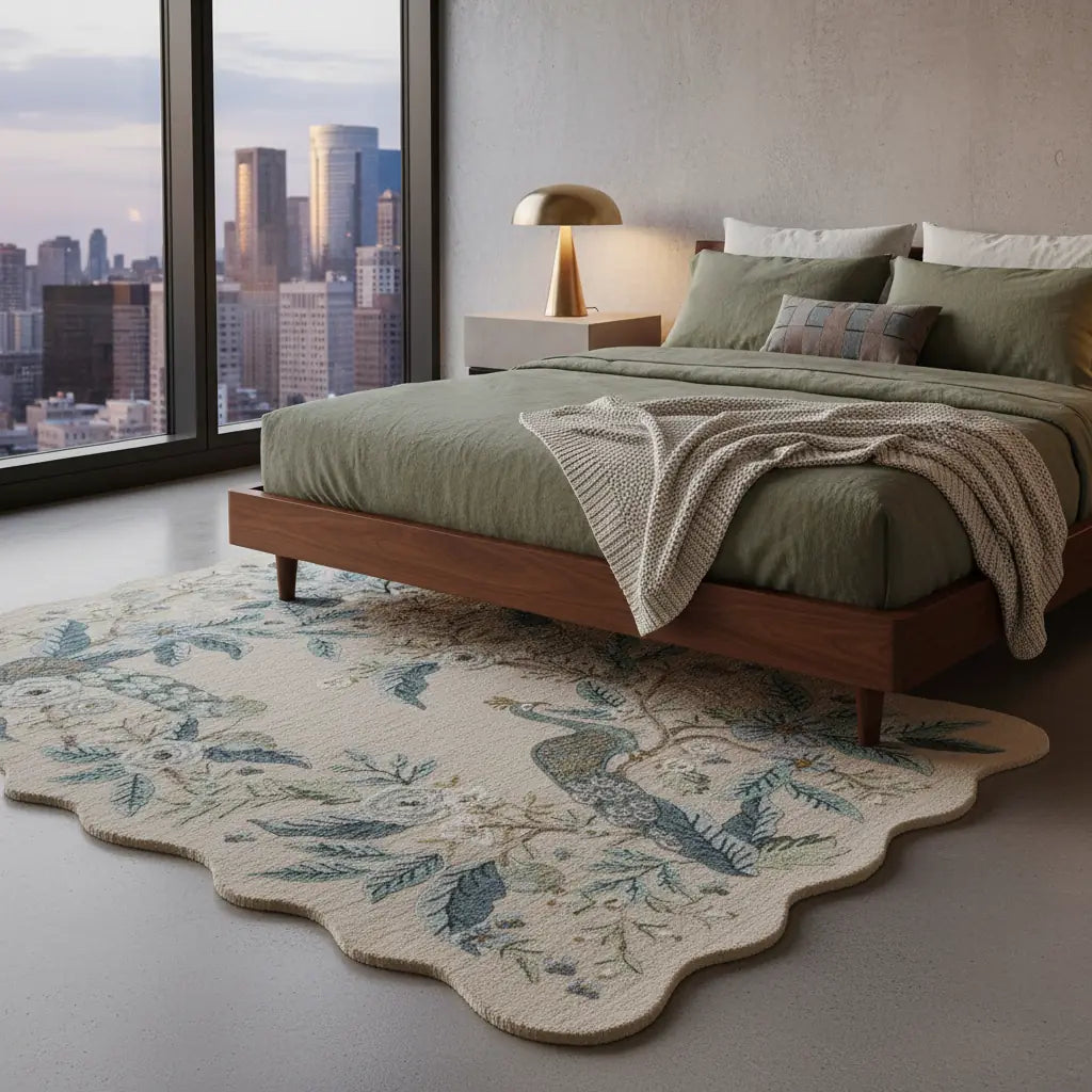 Luxury Hand Tufted Peacock Floral Wool Carpet | Natural Wool Rug with Natural Latex Anti-Skid Backing
