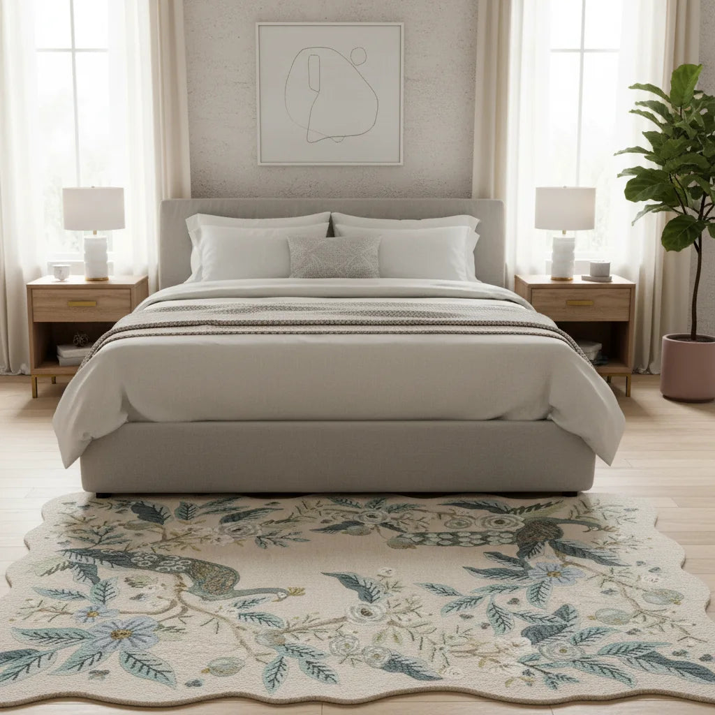 Luxury Hand Tufted Peacock Floral Wool Carpet | Natural Wool Rug with Natural Latex Anti-Skid Backing