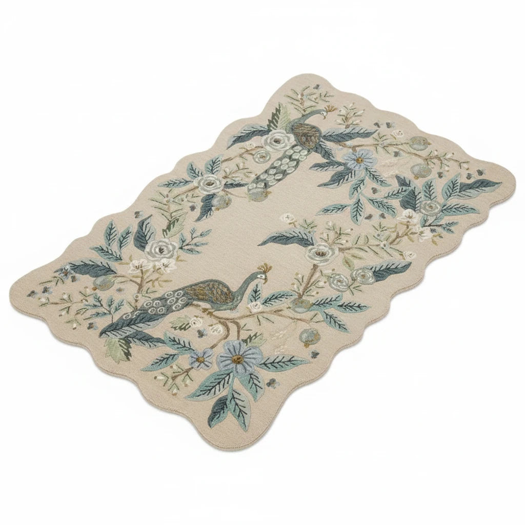 Luxury Hand Tufted Peacock Floral Wool Carpet | Natural Wool Rug with Natural Latex Anti-Skid Backing