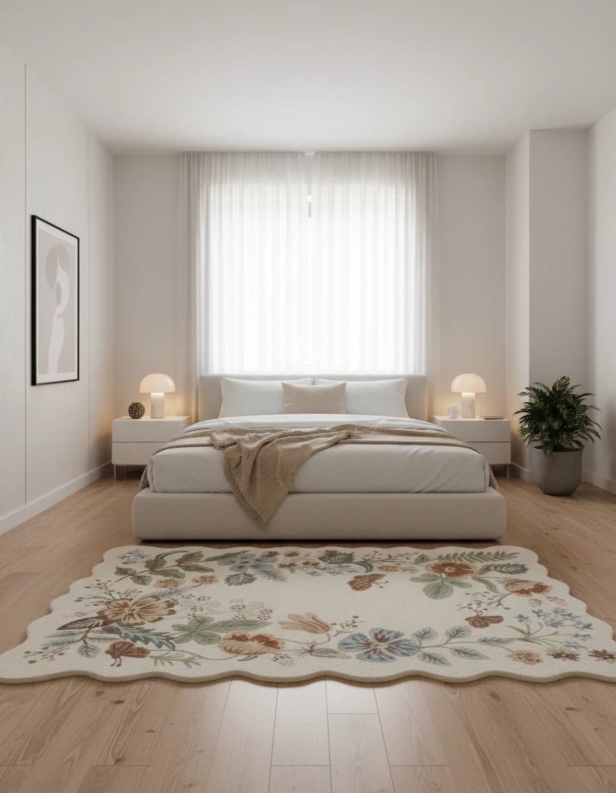Luxury Hand Tufted Floral Wool Carpet | Botanical Area Rug with Natural Latex Anti-Skid Backing