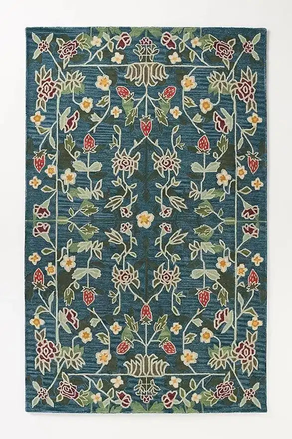 Luxury Hand Tufted Floral Wool Carpet | Traditional Botanical Area Rug with Natural Latex Anti-Skid Backing