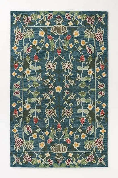 Luxury Hand Tufted Floral Wool Carpet | Traditional Botanical Area Rug with Natural Latex Anti-Skid Backing