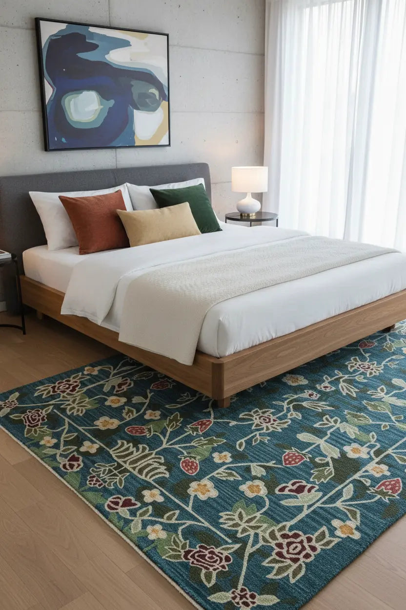 Luxury Hand Tufted Floral Wool Carpet | Traditional Botanical Area Rug with Natural Latex Anti-Skid Backing