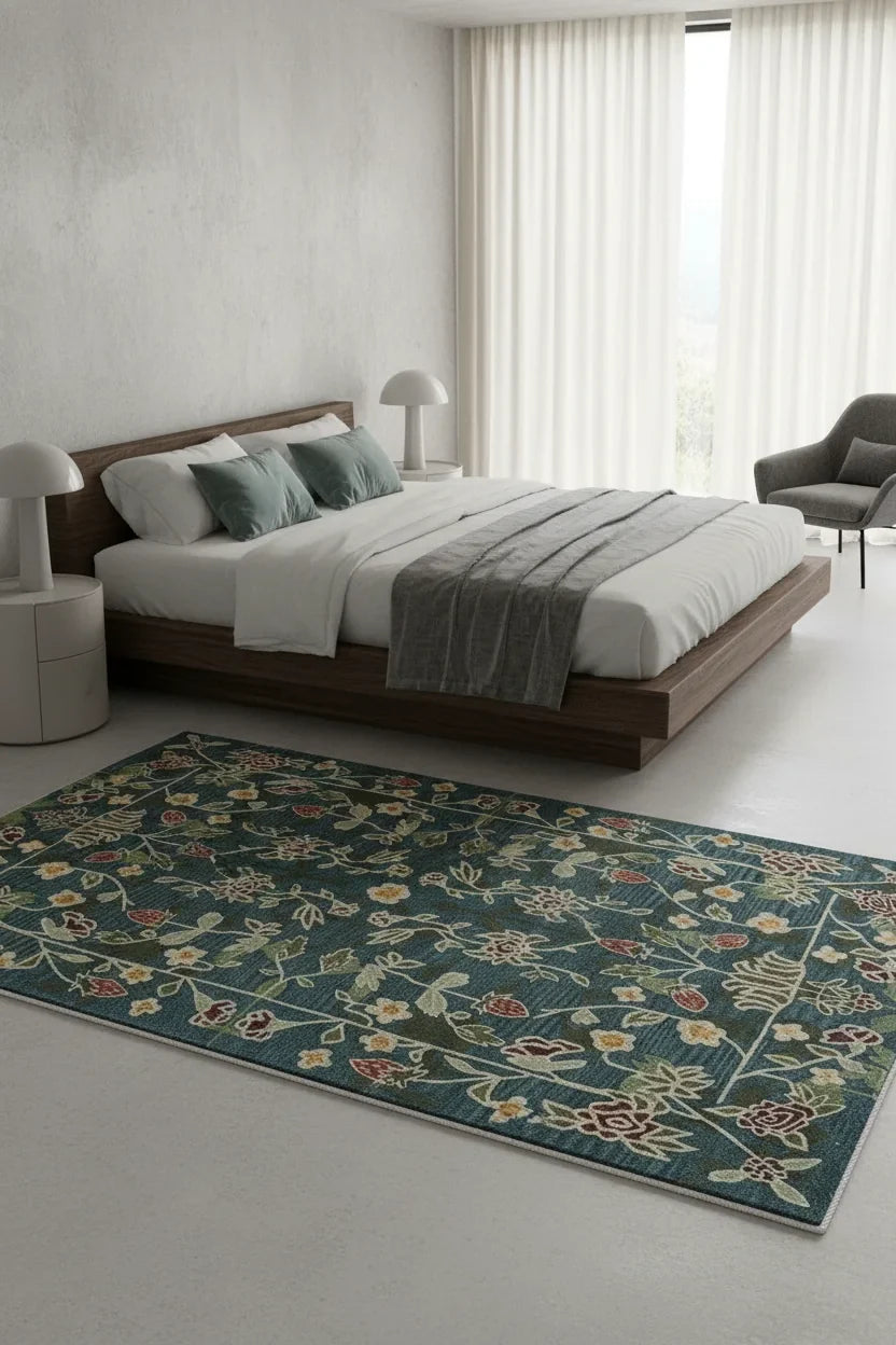 Luxury Hand Tufted Floral Wool Carpet | Traditional Botanical Area Rug with Natural Latex Anti-Skid Backing