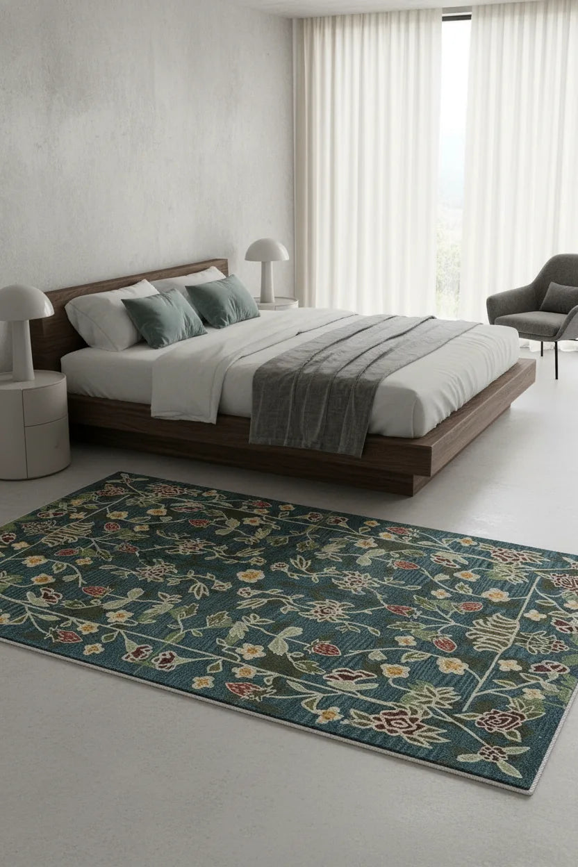 Luxury Hand Tufted Floral Wool Carpet | Traditional Botanical Area Rug with Natural Latex Anti-Skid Backing