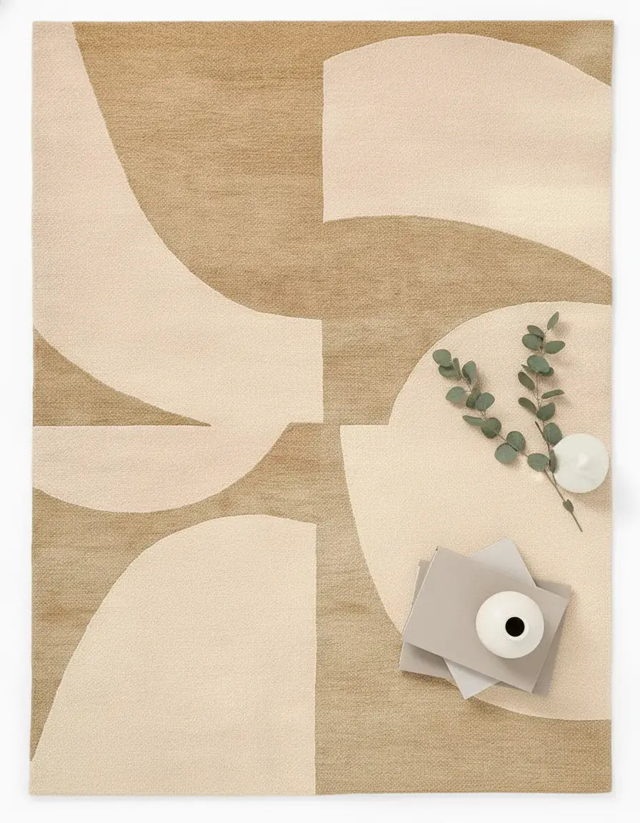 Luxury Hand Tufted Modern Abstract Wool Carpet | Minimalist Beige Area Rug with Natural Latex Anti-Skid Backing