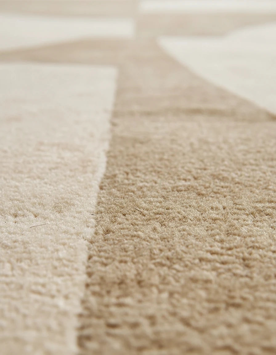 Luxury Hand Tufted Modern Abstract Wool Carpet | Minimalist Beige Area Rug with Natural Latex Anti-Skid Backing