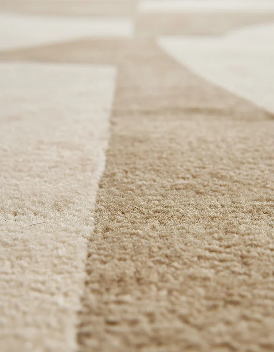 Luxury Hand Tufted Modern Abstract Wool Carpet | Minimalist Beige Area Rug with Natural Latex Anti-Skid Backing