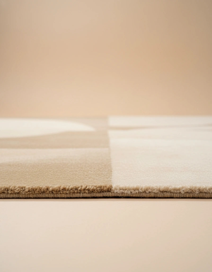 Luxury Hand Tufted Modern Abstract Wool Carpet | Minimalist Beige Area Rug with Natural Latex Anti-Skid Backing