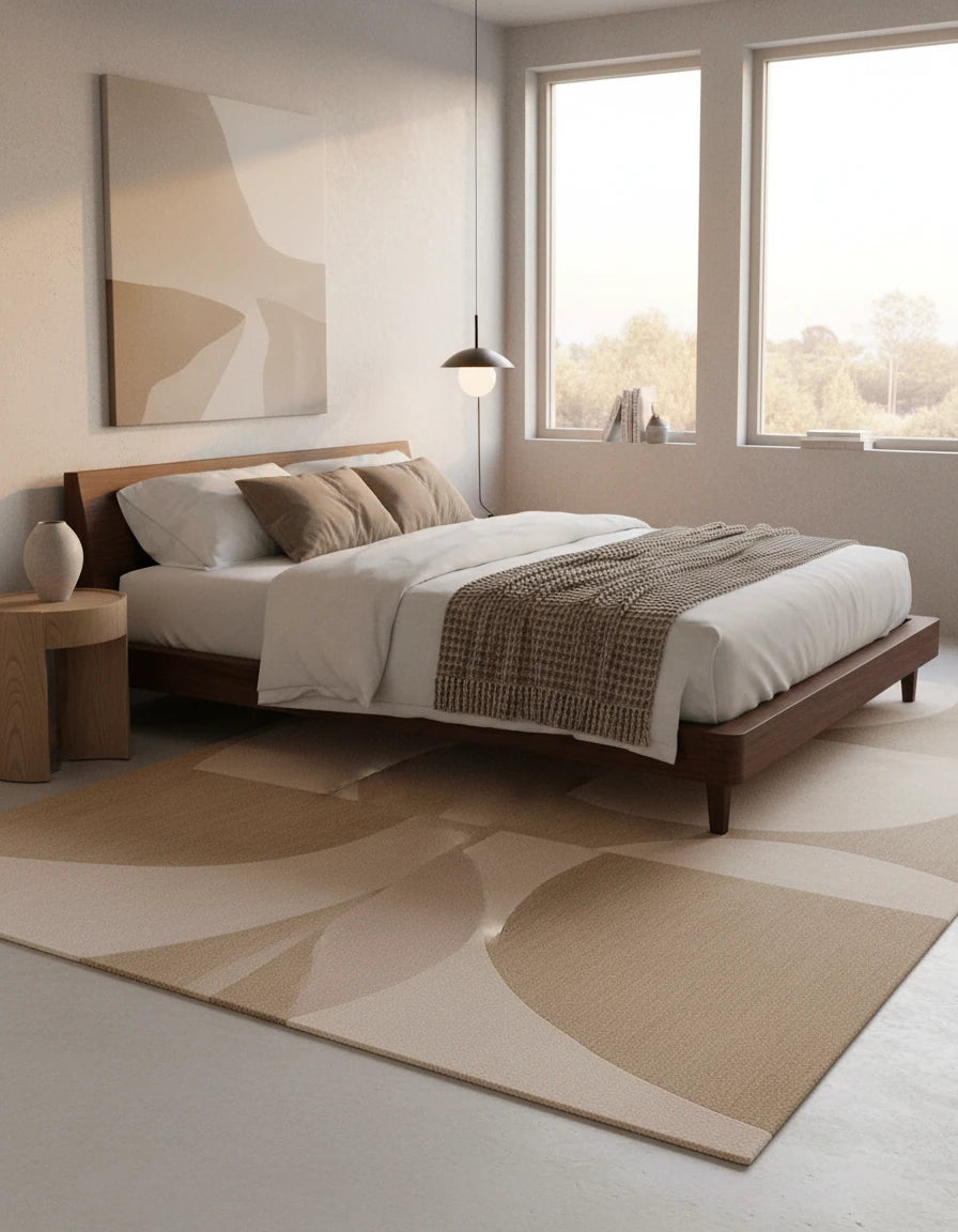 Luxury Hand Tufted Modern Abstract Wool Carpet | Minimalist Beige Area Rug with Natural Latex Anti-Skid Backing