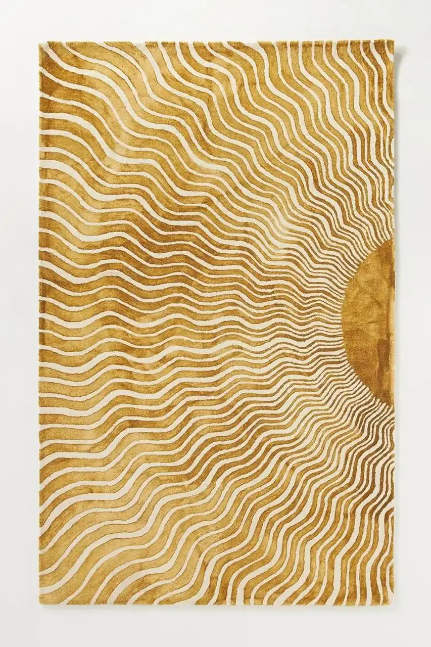Luxury Hand Tufted Abstract Sun Wool Carpet | Modern Wave Pattern Rug with Natural Latex Anti-Skid Backing