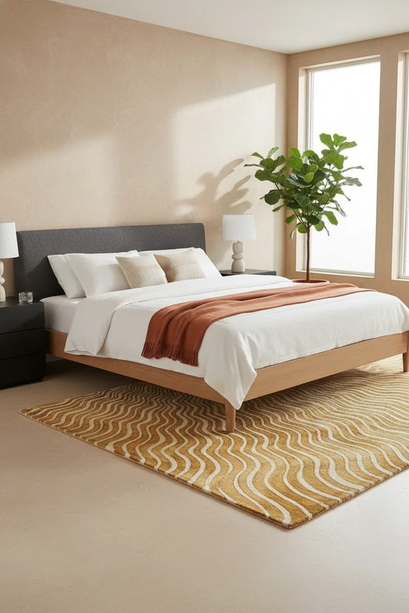 Luxury Hand Tufted Abstract Sun Wool Carpet | Modern Wave Pattern Rug with Natural Latex Anti-Skid Backing