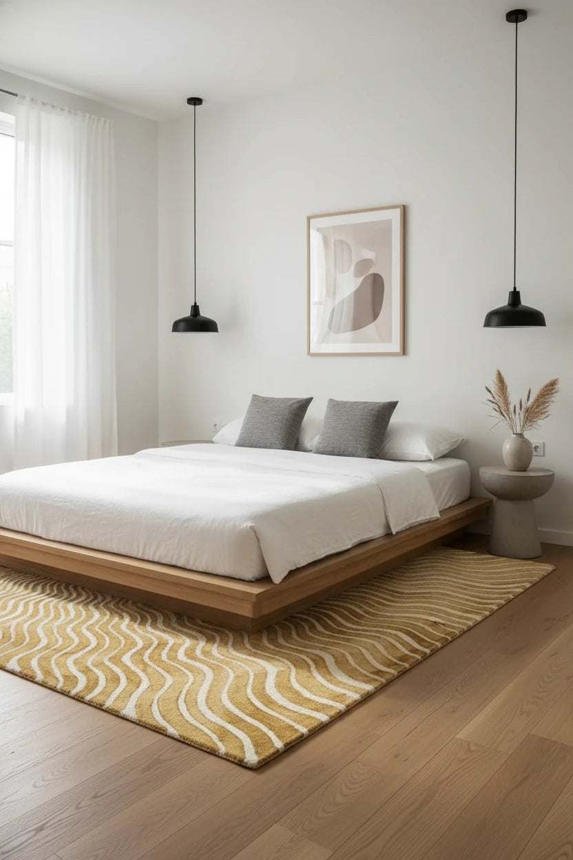 Luxury Hand Tufted Abstract Sun Wool Carpet | Modern Wave Pattern Rug with Natural Latex Anti-Skid Backing