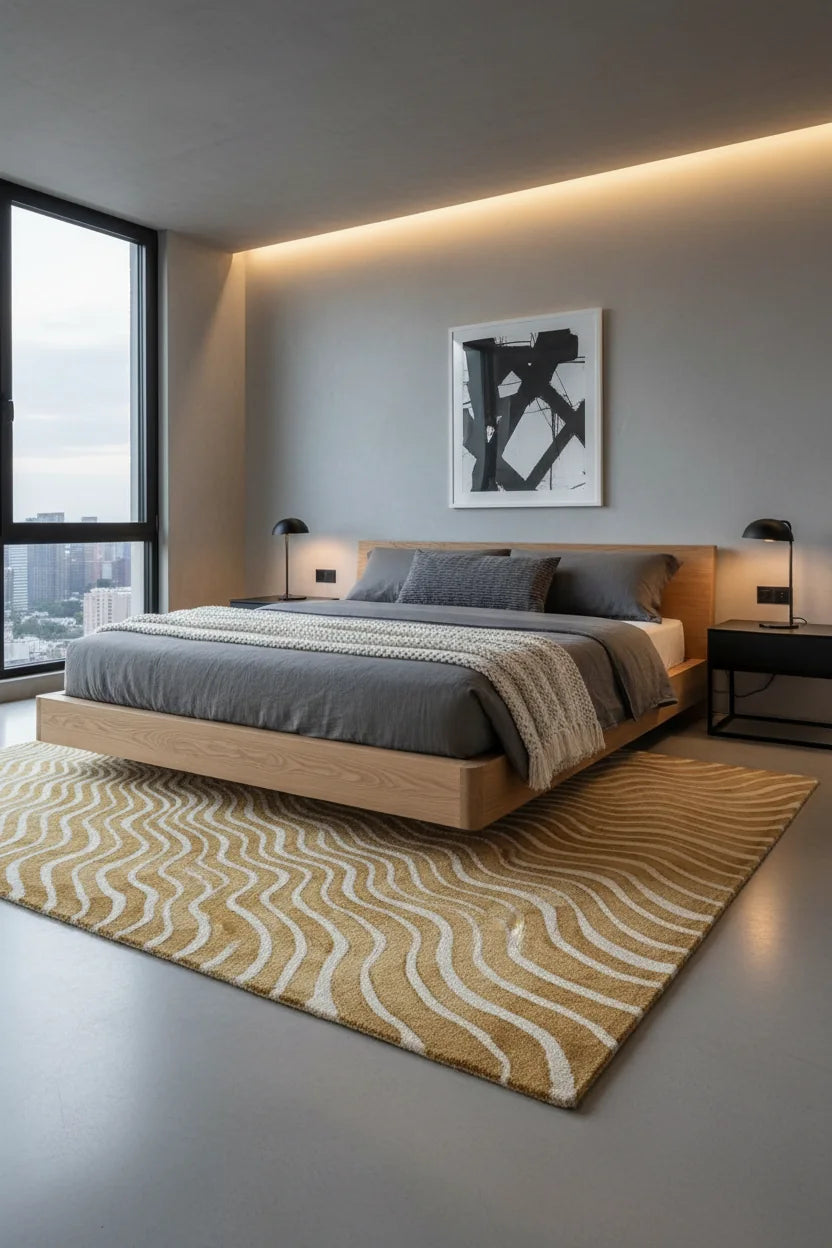 Luxury Hand Tufted Abstract Sun Wool Carpet | Modern Wave Pattern Rug with Natural Latex Anti-Skid Backing
