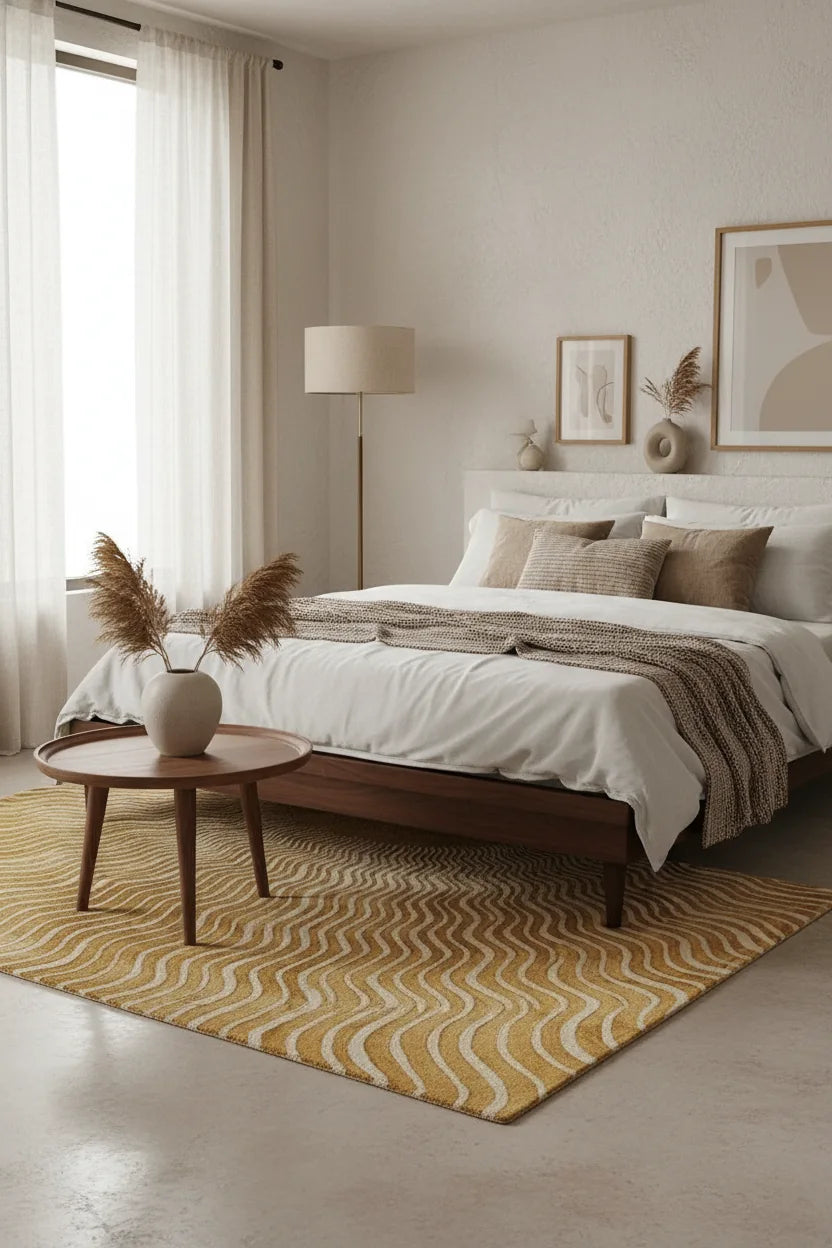 Luxury Hand Tufted Abstract Sun Wool Carpet | Modern Wave Pattern Rug with Natural Latex Anti-Skid Backing