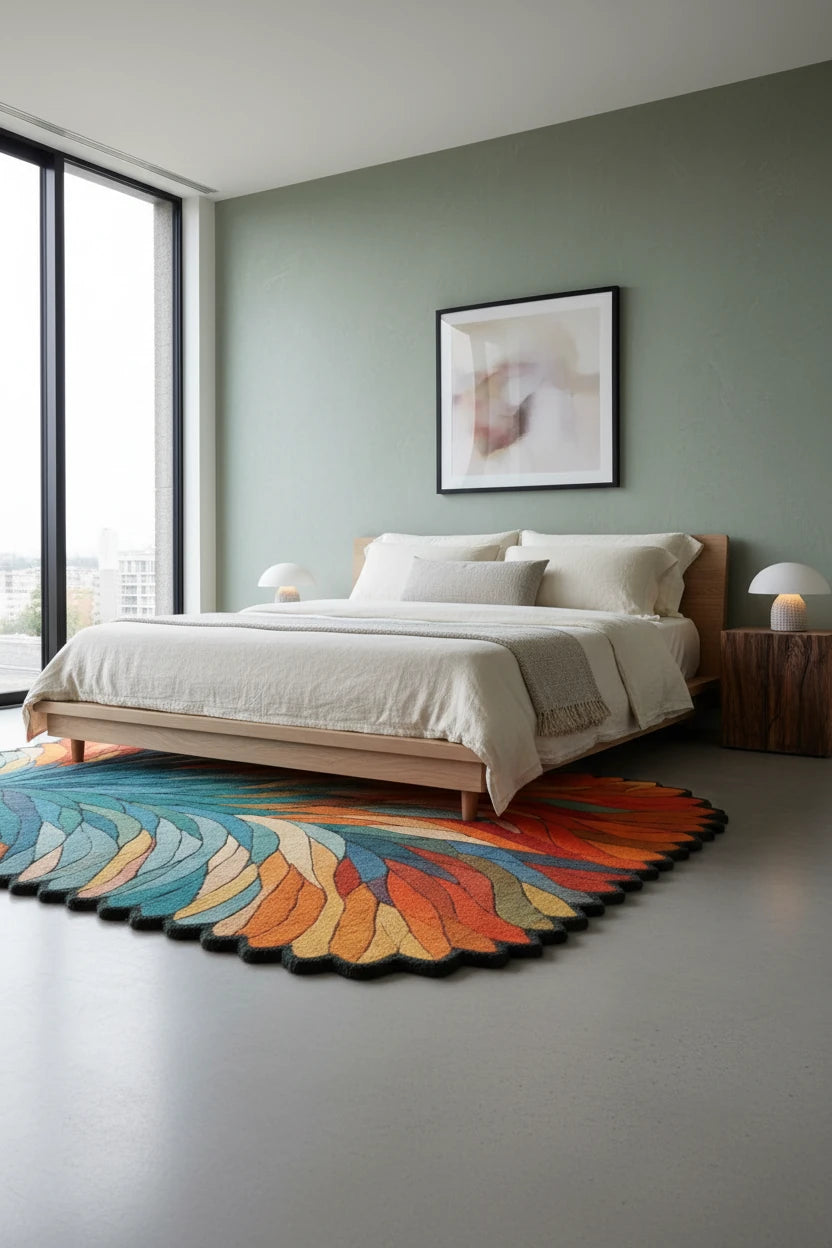 Luxury Hand Tufted Abstract Leaf Wool Carpet | Multicolor Designer Rug with Natural Latex Anti-Skid Backing