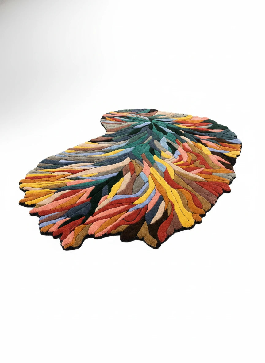 Luxury Hand Tufted Abstract Leaf Wool Carpet | Modern Designer Rug with Natural Latex Anti-Skid Backing