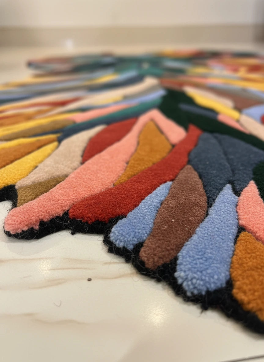 Luxury Hand Tufted Abstract Leaf Wool Carpet | Modern Designer Rug with Natural Latex Anti-Skid Backing