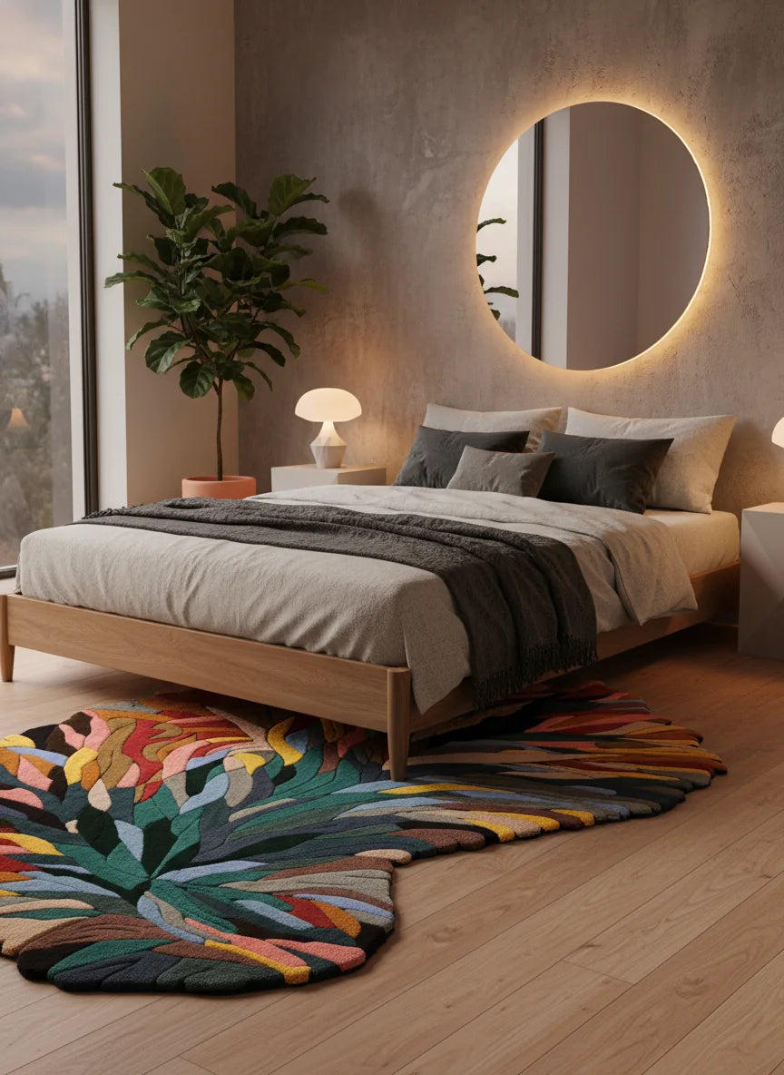 Luxury Hand Tufted Abstract Leaf Wool Carpet | Modern Designer Rug with Natural Latex Anti-Skid Backing