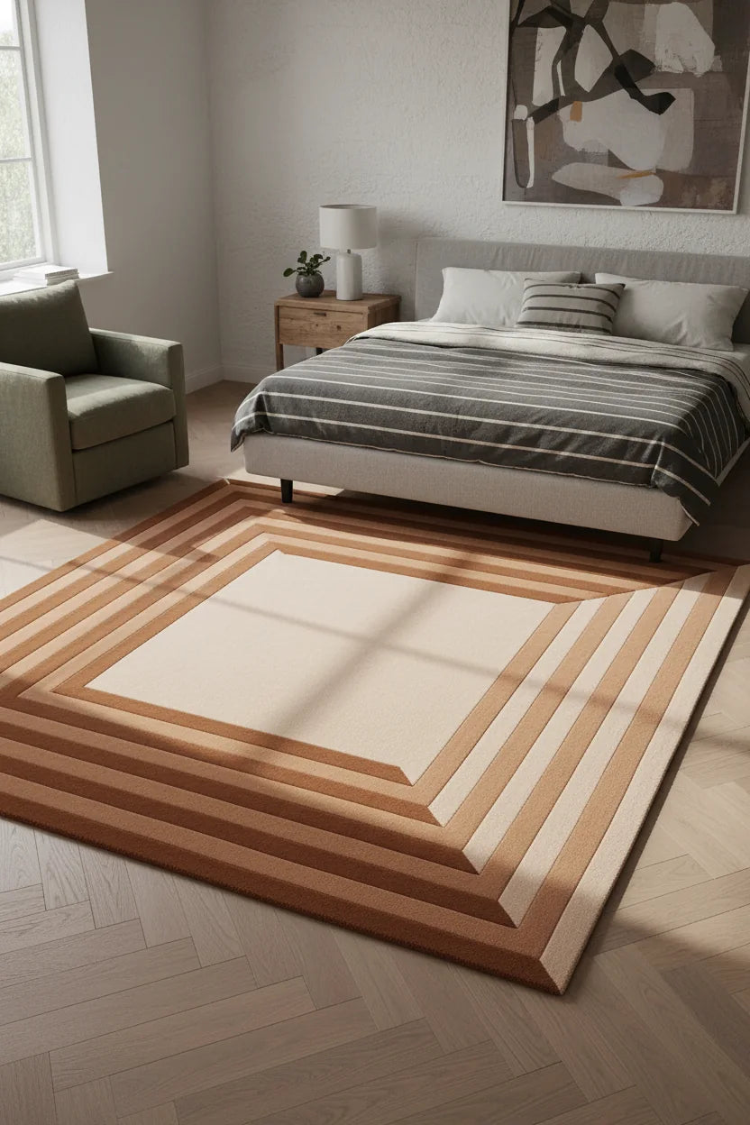 Luxury Hand Tufted Geometric Wool Carpet | Modern Border Area Rug with Natural Latex Anti-Skid Backing
