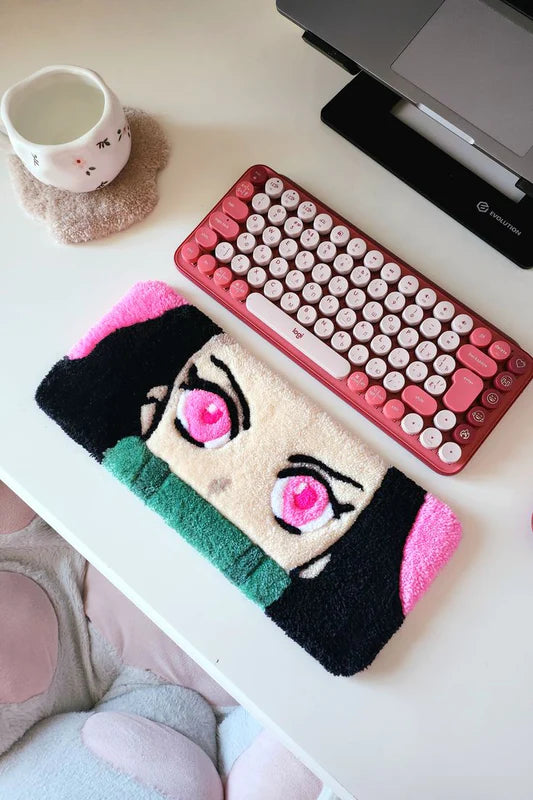 Hand-Tufted Nezuko Keyboard Rug & Wrist Rest | Custom Anime Demon Slayer Plush Desk Mat