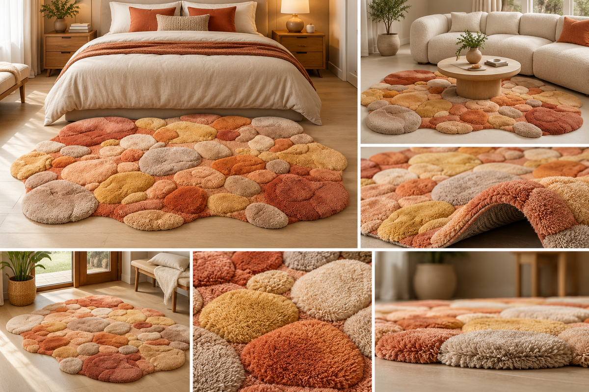 Hand Tufted Wool Rug, Abstract Pebble Design, Luxury Modern Area Rug