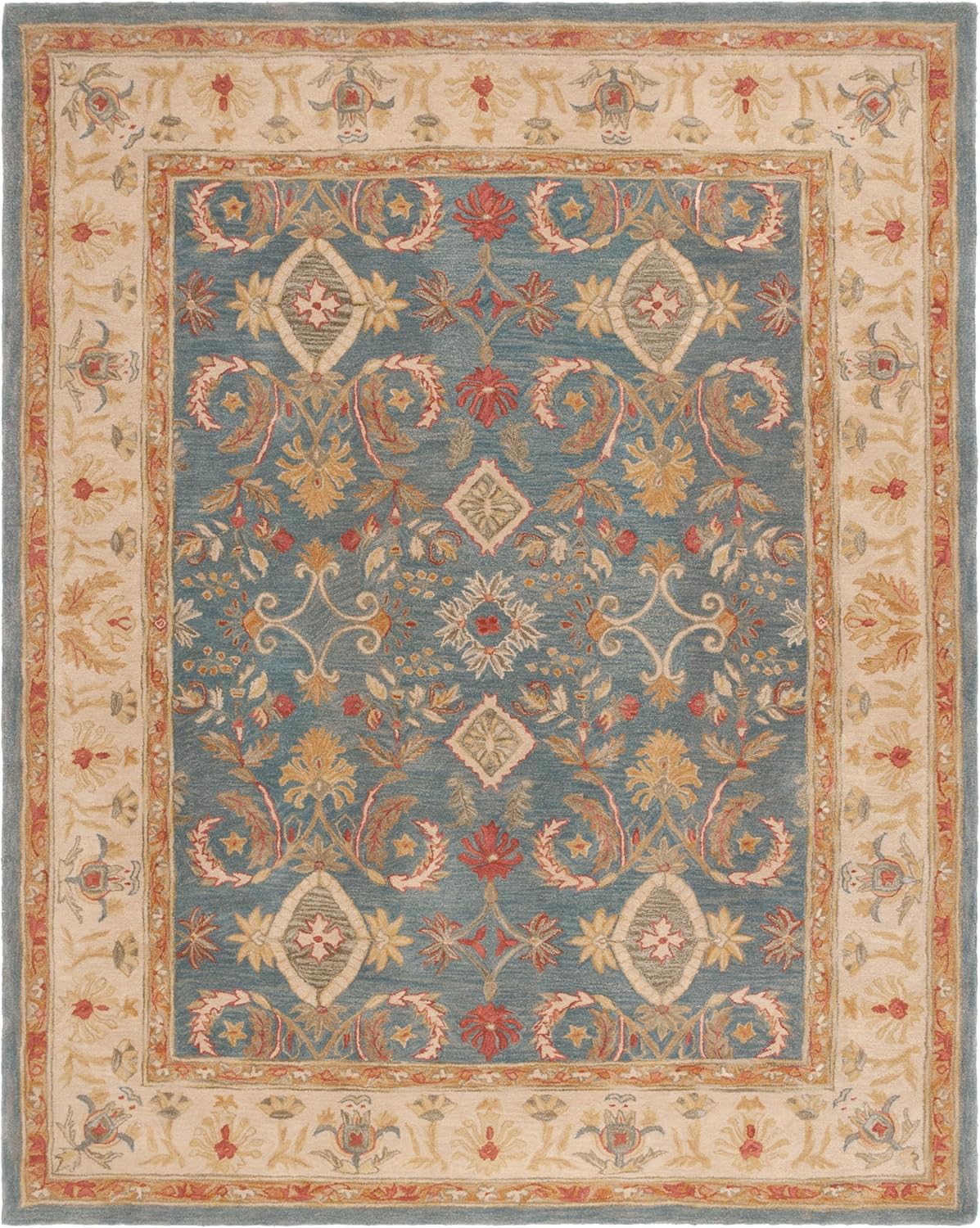 Persian Botanical Wool Rug – Dusty Blue & Ivory