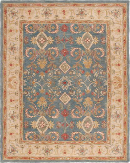 Persian Botanical Wool Rug – Dusty Blue & Ivory