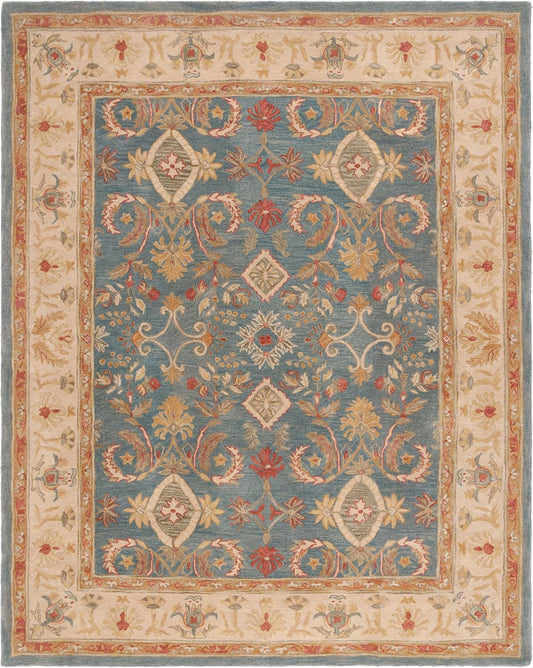 Persian Botanical Wool Rug – Dusty Blue & Ivory