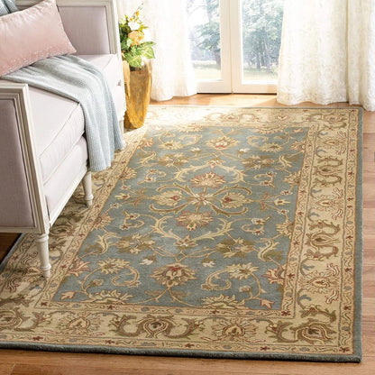 Persian Floral Vine Wool Rug – Sage Blue & Cream