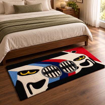 BMW Inspired Hand Tufted Wool Rug – Red Blue Black Car Theme Runner Rug