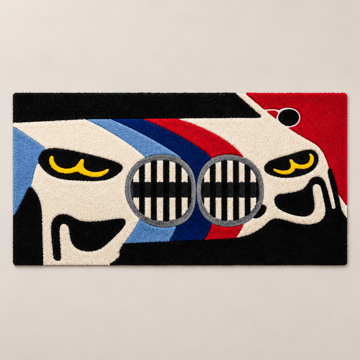BMW Inspired Hand Tufted Wool Rug – Red Blue Black Car Theme Runner Rug