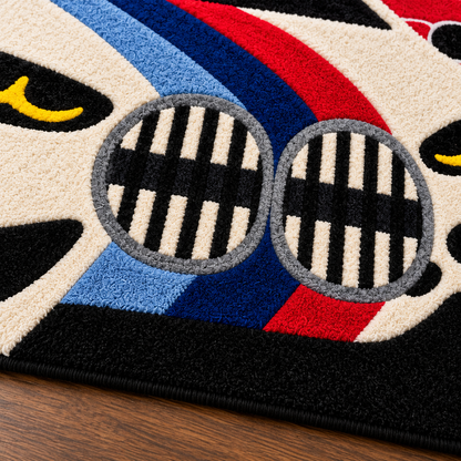 BMW Inspired Hand Tufted Wool Rug – Red Blue Black Car Theme Runner Rug