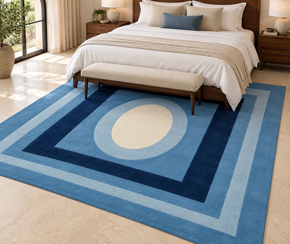 Hand Tufted Blue Geometric Wool Rug – Modern Luxury Area Carpet