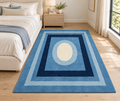 Hand Tufted Blue Geometric Wool Rug – Modern Luxury Area Carpet