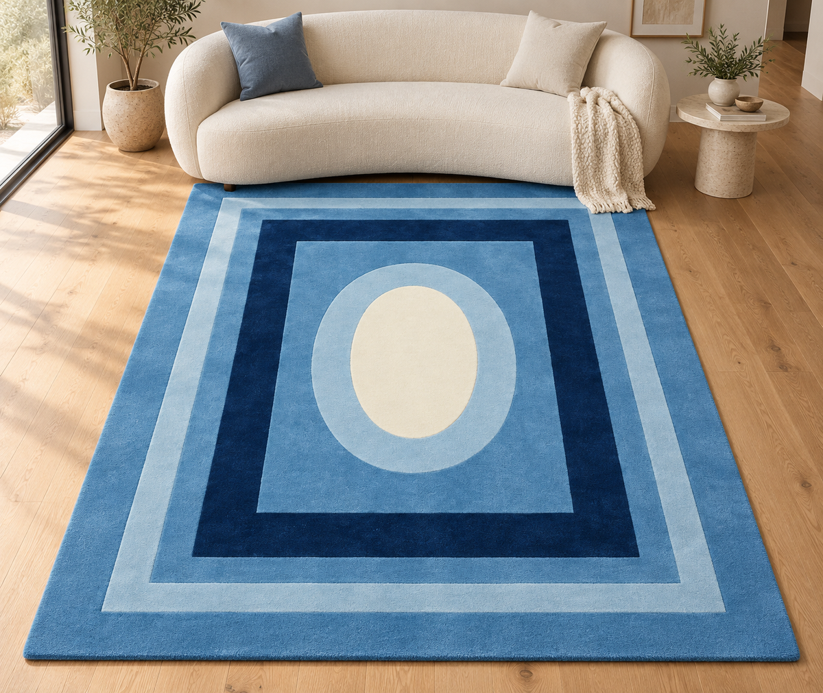 Hand Tufted Blue Geometric Wool Rug – Modern Luxury Area Carpet
