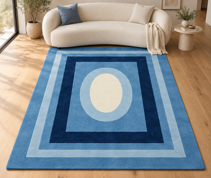 Hand Tufted Blue Geometric Wool Rug – Modern Luxury Area Carpet
