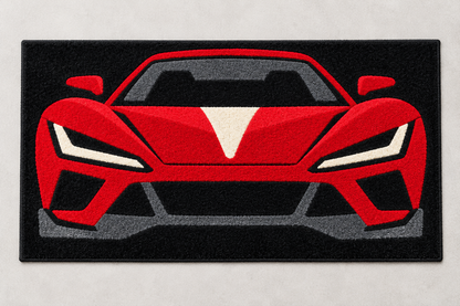Red Sports Car Hand Tufted Wool Rug – Black & Red Racing Car Area Rug