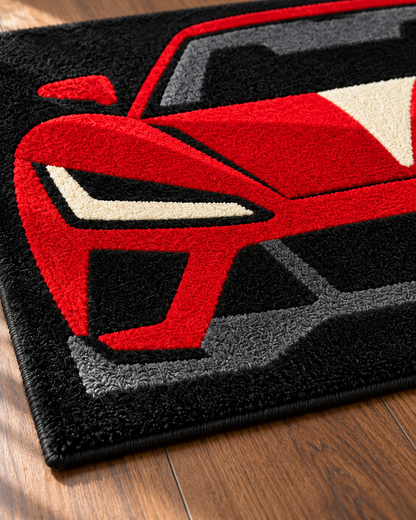 Red Sports Car Hand Tufted Wool Rug – Black & Red Racing Car Area Rug