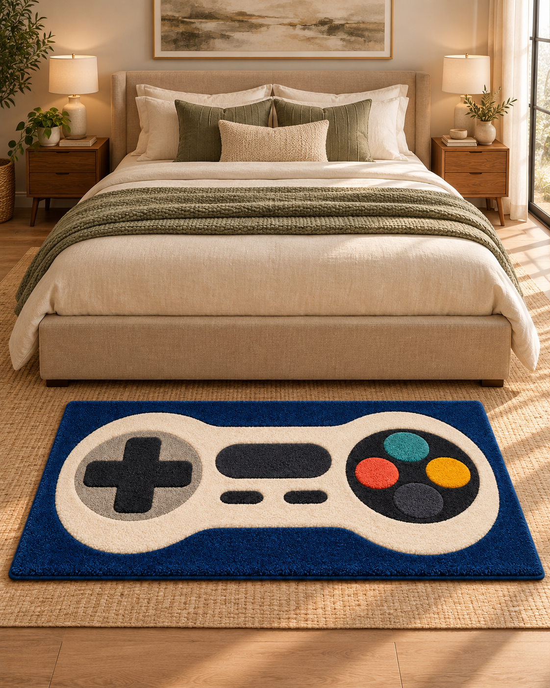 Gaming Controller Hand Tufted Wool Rug – Blue & Cream Gamer Area Rug