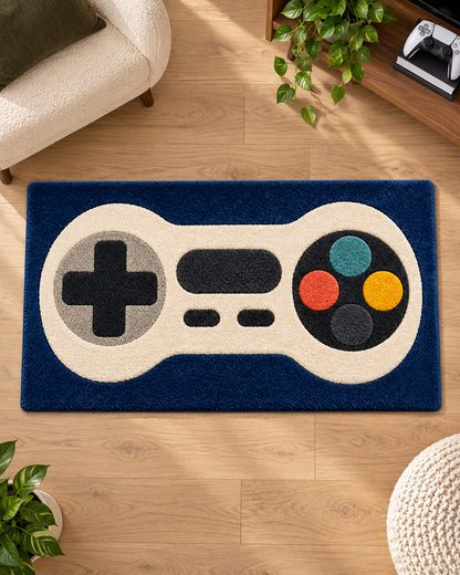 Gaming Controller Hand Tufted Wool Rug – Blue & Cream Gamer Area Rug