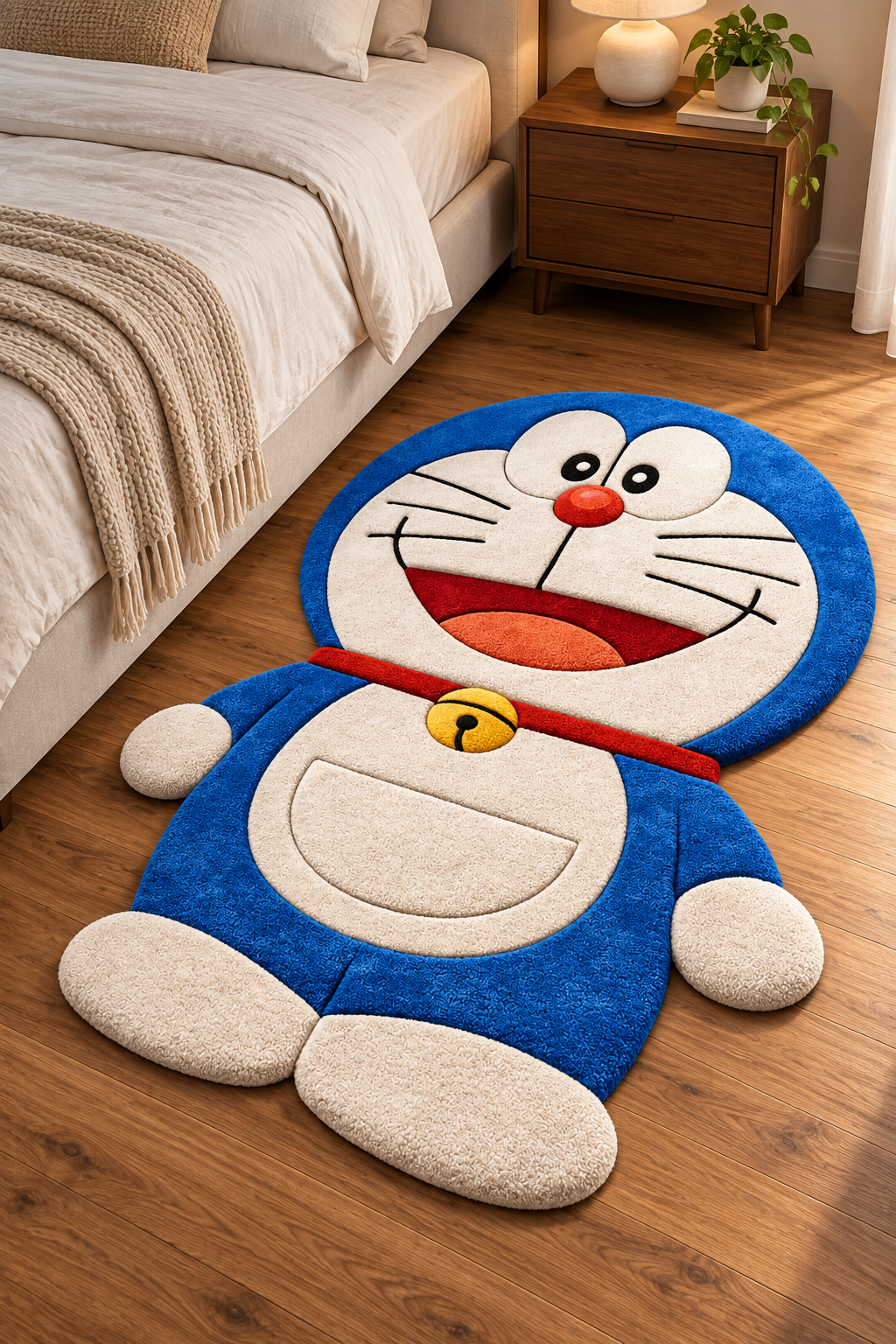 Doraemon Inspired Hand Tufted Wool Rug – Blue Cartoon Character Kids Room Rug