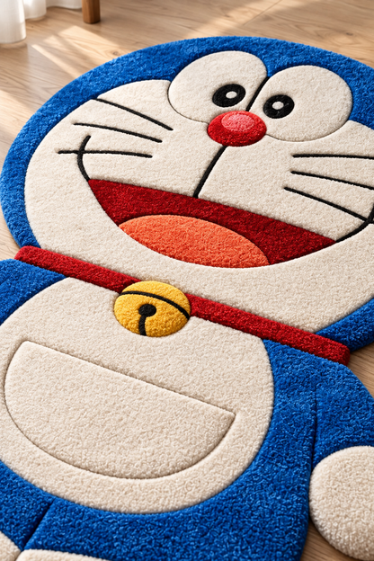 Doraemon Inspired Hand Tufted Wool Rug – Blue Cartoon Character Kids Room Rug