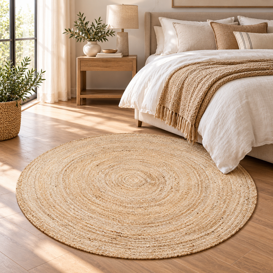 Round Natural Jute Area Rug β Handwoven Beige Circular Rug for Living Room, Bedroom & Entryway