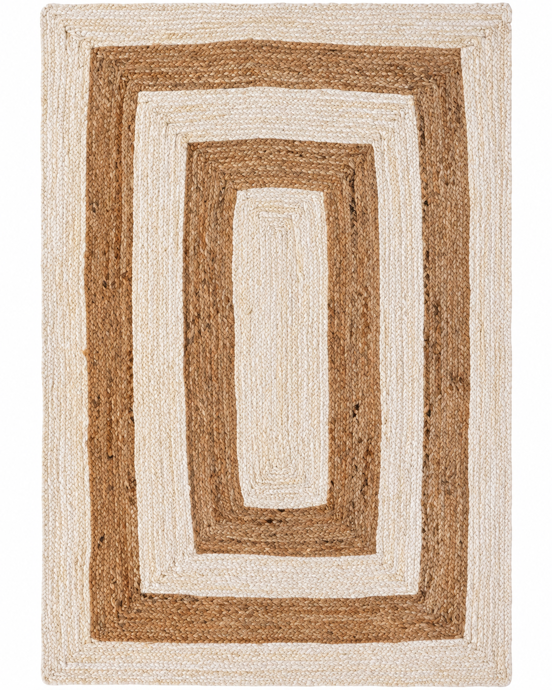 Natural & Ivory Braided Jute Area Rug – Rectangular Geometric Border Rug for Living Room, Bedroom & Dining Room