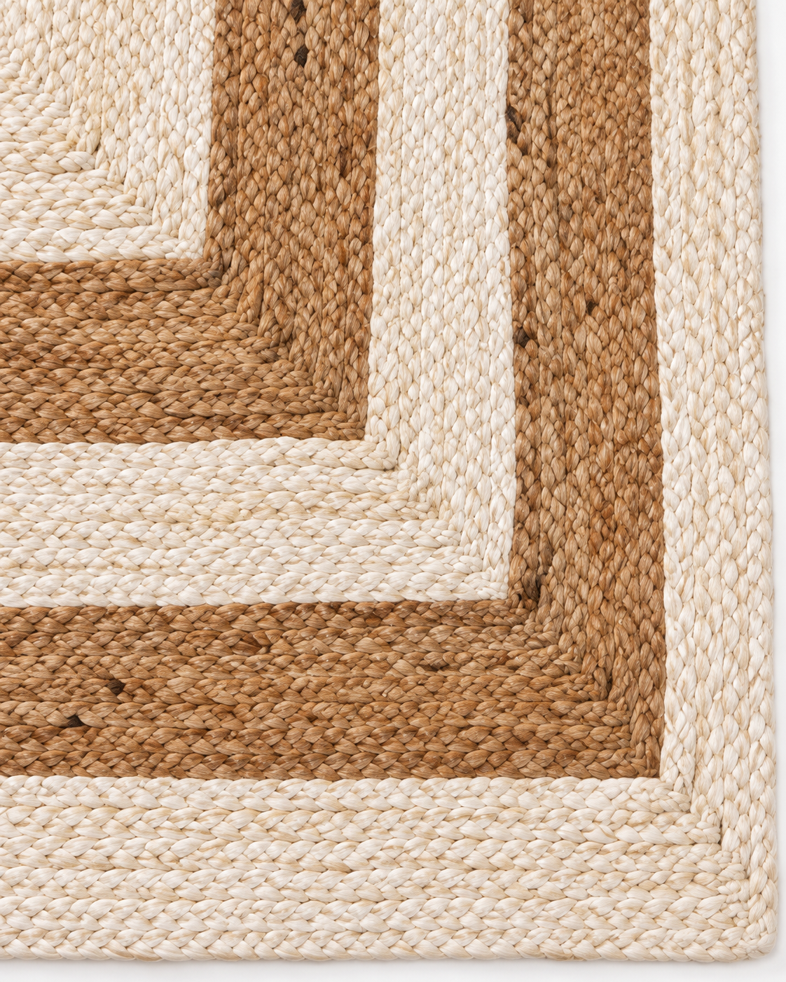 Natural & Ivory Braided Jute Area Rug – Rectangular Geometric Border Rug for Living Room, Bedroom & Dining Room