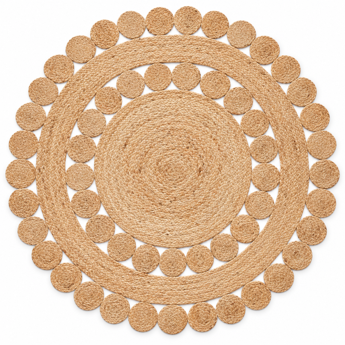 Round Natural Jute Medallion Rug – Braided Circle Border Area Rug for Living Room, Bedroom & Boho